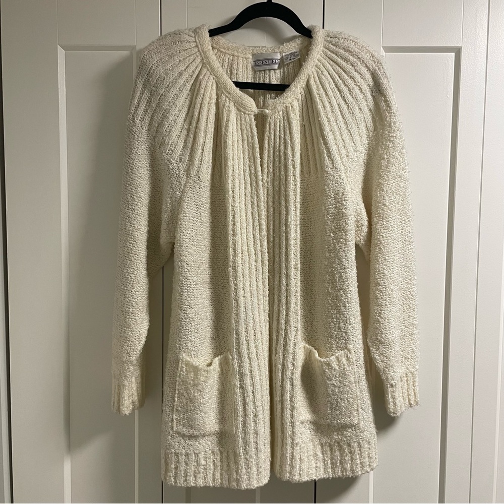 80s 90s Vintage Essentiels Boucle Knit Cardigan Sweater Size Medium